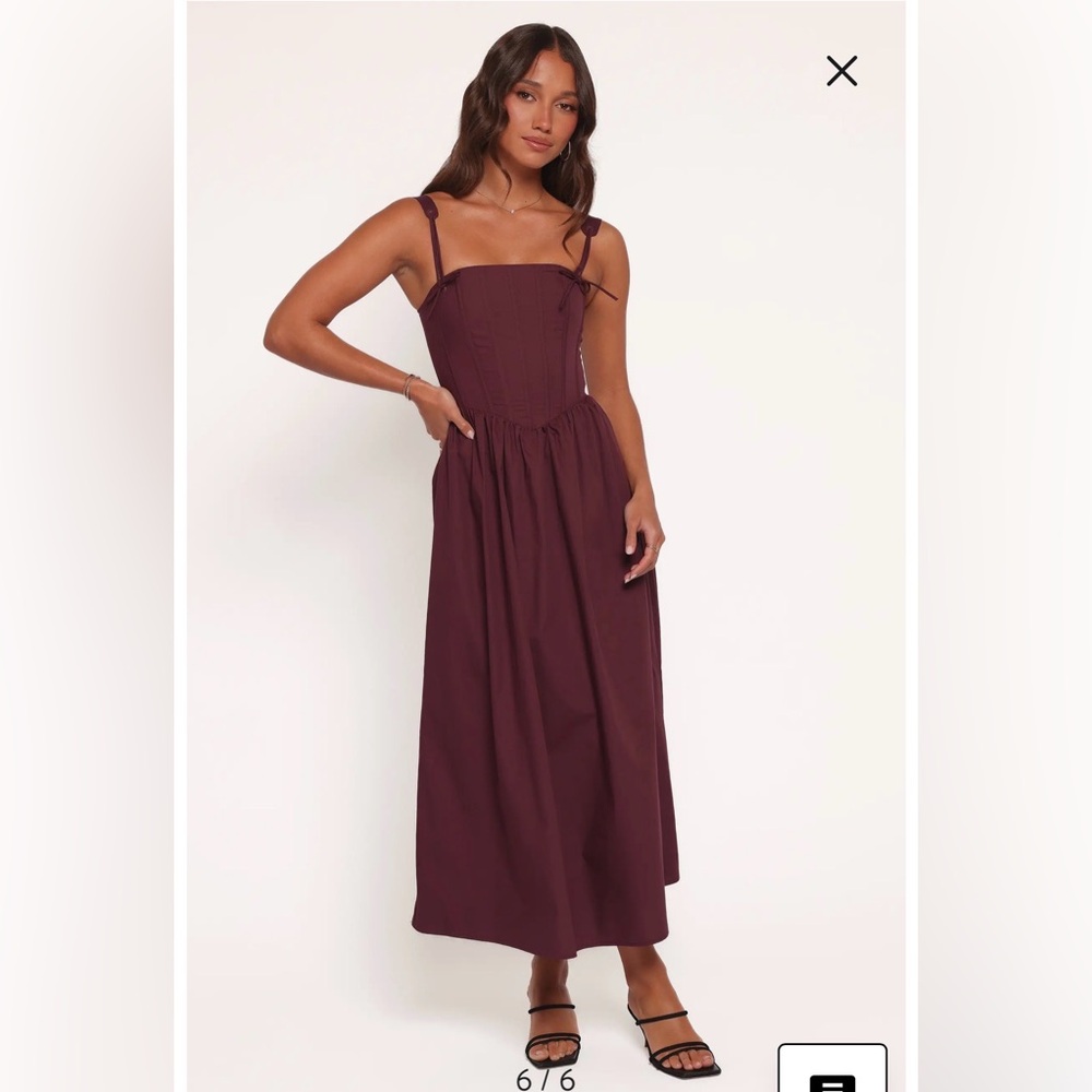 Petal & Pup Wine Red Midi Dress with Tie Straps
